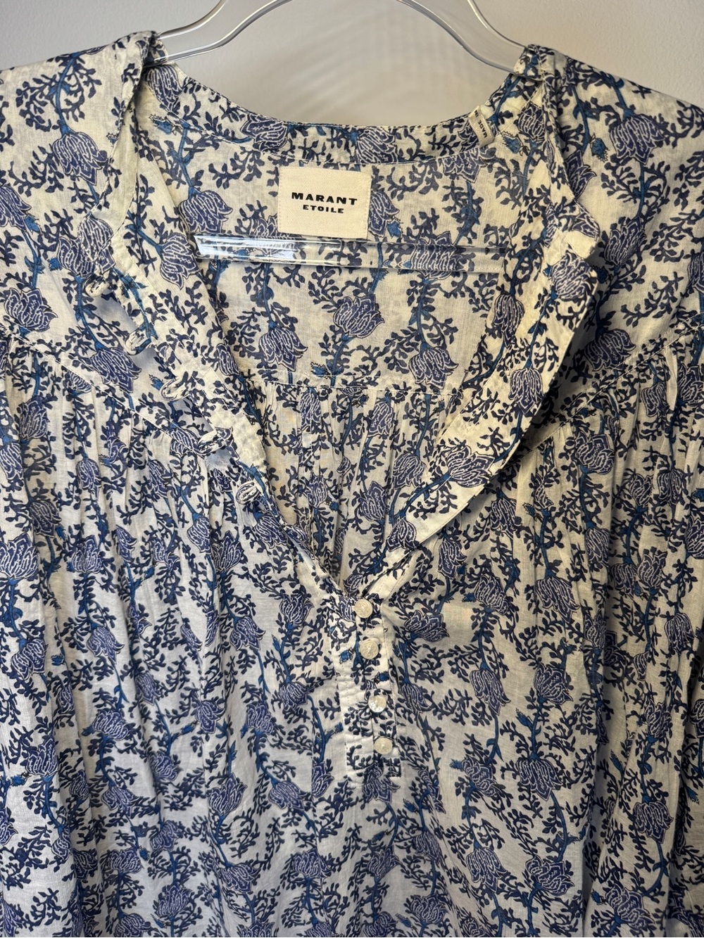 Isabel Marant Etoilé Salika Cotton Voile Blue and White Floral Blouse - Picture 7 of 10